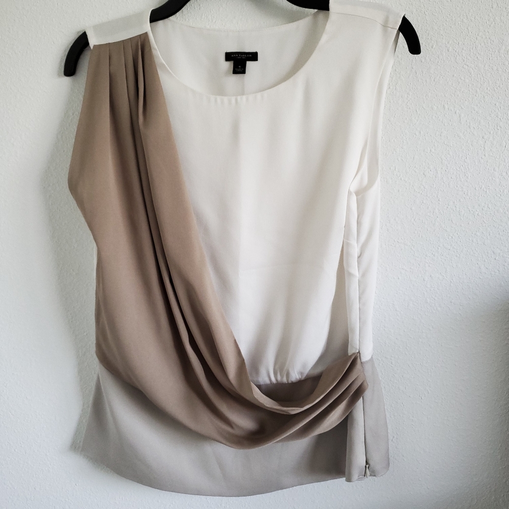 Ann Taylor Top Gold and Cream Sleeveless